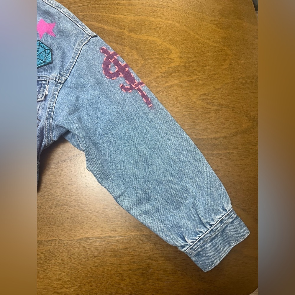 Bershka Jeans Jacket Women Barbie Design XS (0387) - Picture 6 of 16
